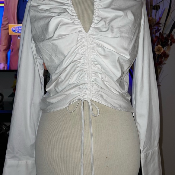 New ZARA WHITE GATHERED POPLIN SHIRT, Medium - Picture 8 of 10